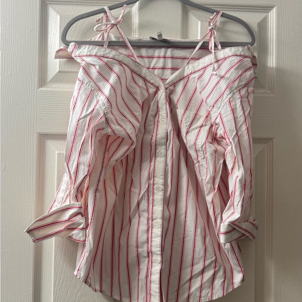 Joie Red and White Striped Button Down Shirt